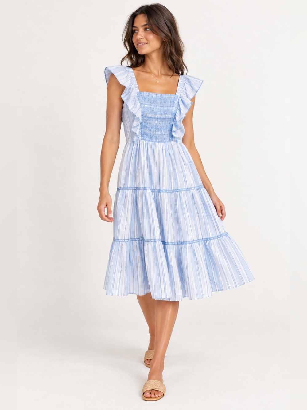 Heartloom Spencer Stripe Lace & Ruffle Sun Dress M